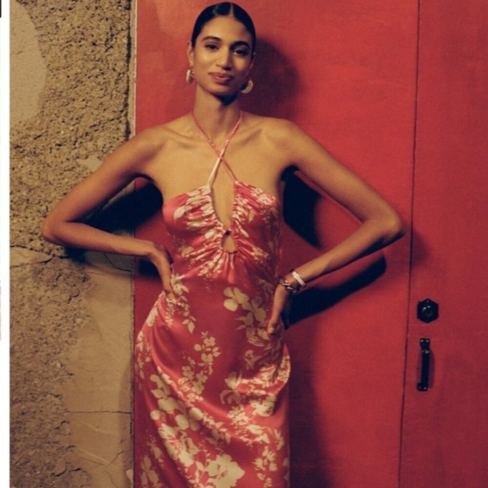 NEW Reformation Antoni Silk Dress Size 10 Hothouse Pink Floral NWT - Picture 3 of 9